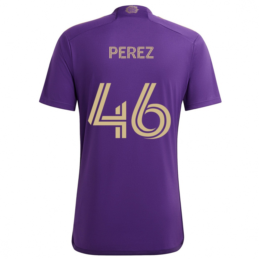 Kids Football Franco Pérez #46 Purple Yellow Home Jersey 2024/25 T-Shirt Nz