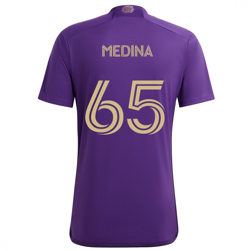 Kids Football Cristian Medina #65 Purple Yellow Home Jersey 2024/25 T-Shirt Nz