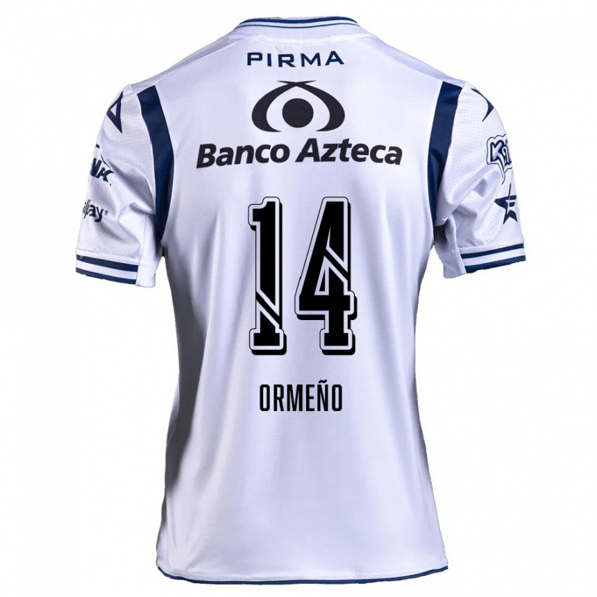 Kids Football Santiago Ormeño #14 White Navy Blue Home Jersey 2024/25 T-Shirt Nz