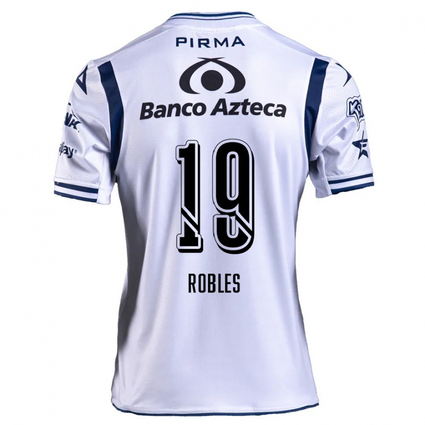 Kids Football Ángel Robles #19 White Navy Blue Home Jersey 2024/25 T-Shirt Nz