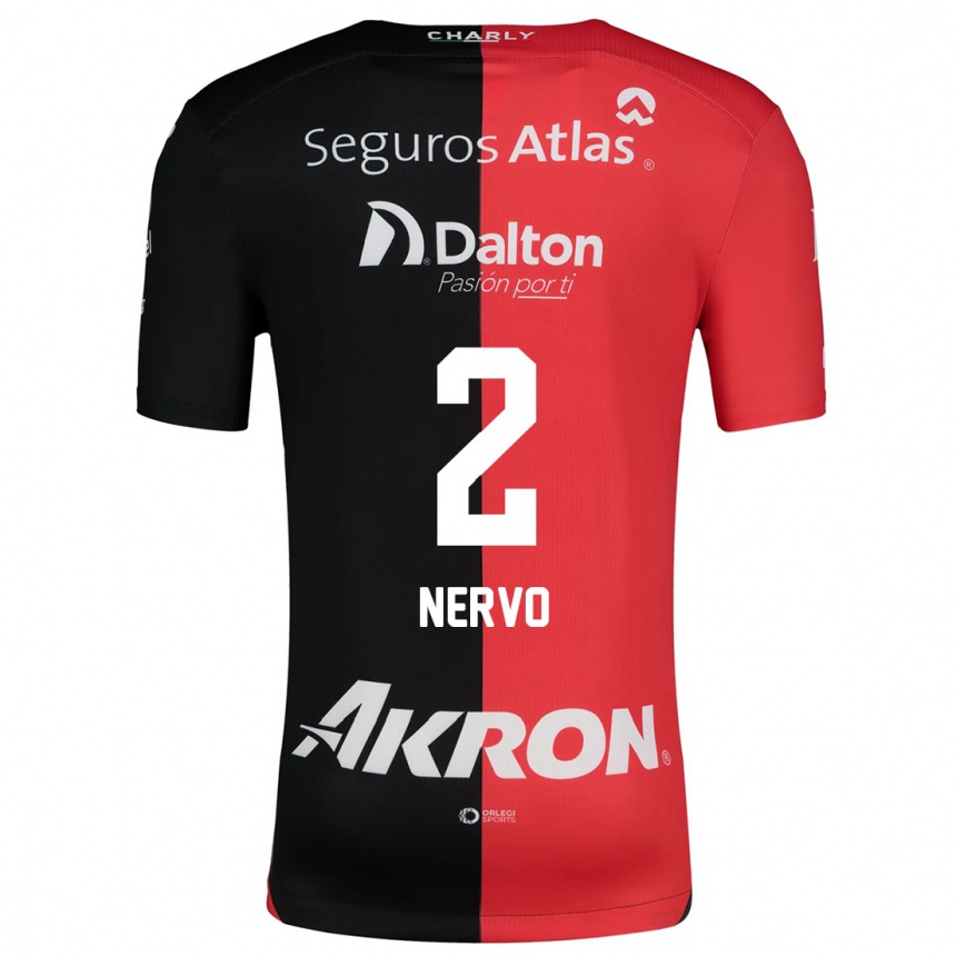 Kids Football Hugo Nervo #2 Red Black Home Jersey 2024/25 T-Shirt Nz