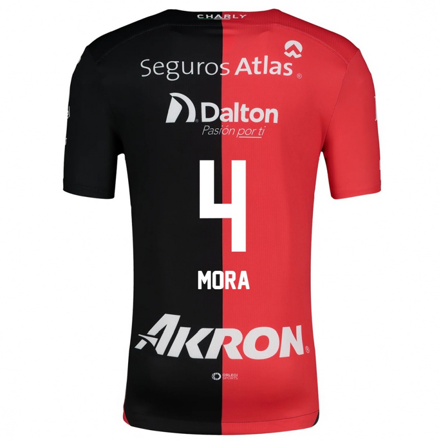 Kids Football Adrián Mora #4 Red Black Home Jersey 2024/25 T-Shirt Nz