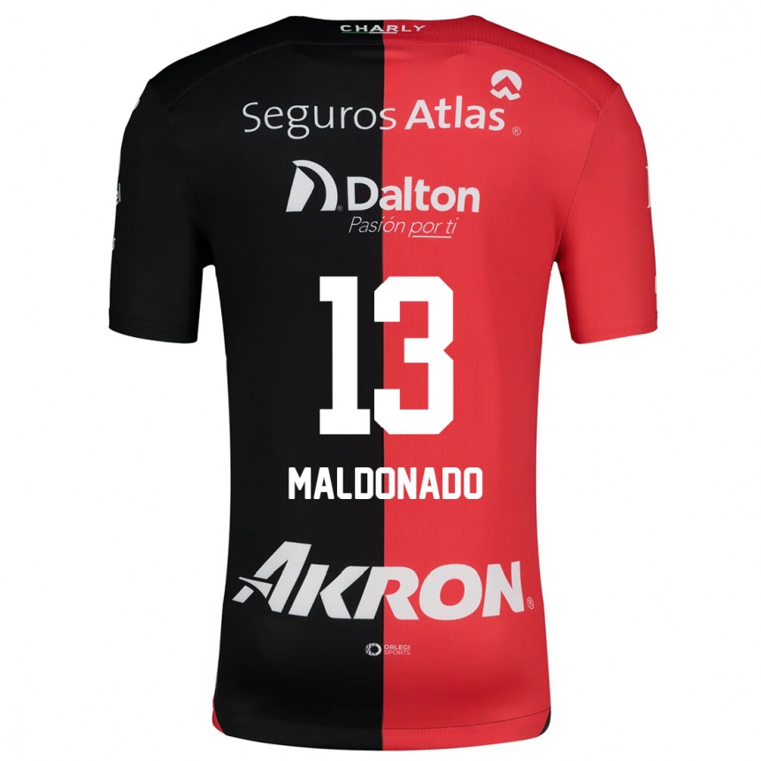 Kids Football Maritza Maldonado #13 Red Black Home Jersey 2024/25 T-Shirt Nz