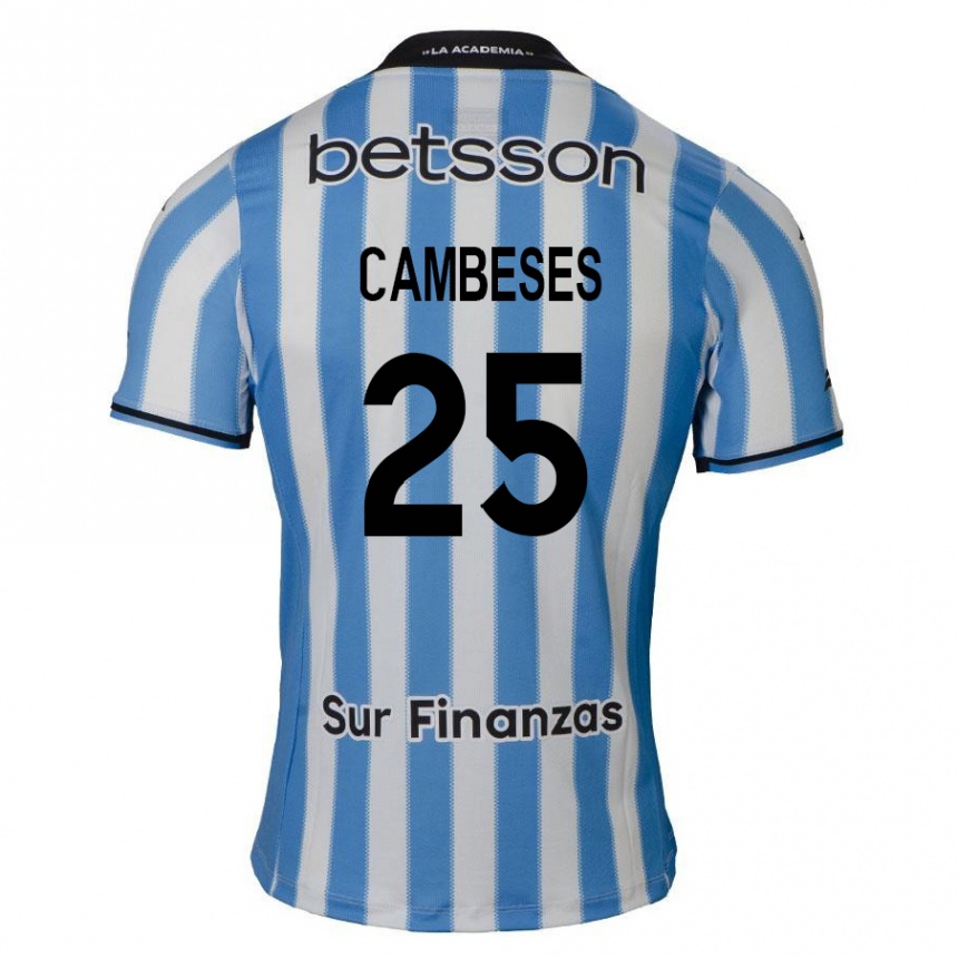 Kids Football Facundo Cambeses #25 Blue White Black Home Jersey 2024/25 T-Shirt Nz