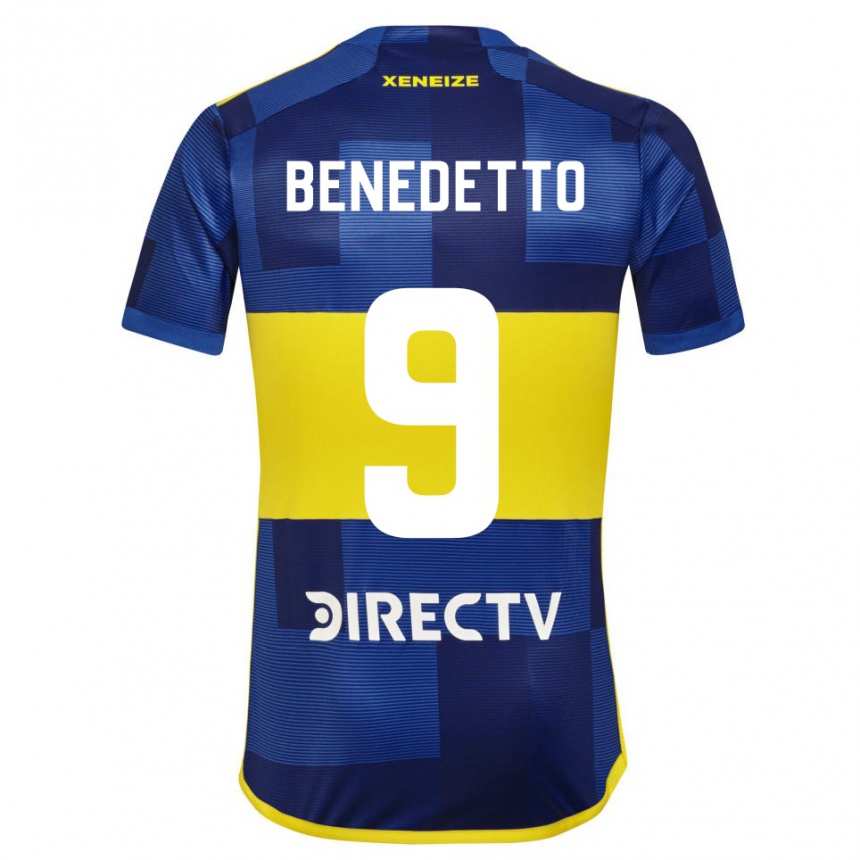 Kids Football Dario Benedetto #9 Blue Yellow Home Jersey 2024/25 T-Shirt Nz