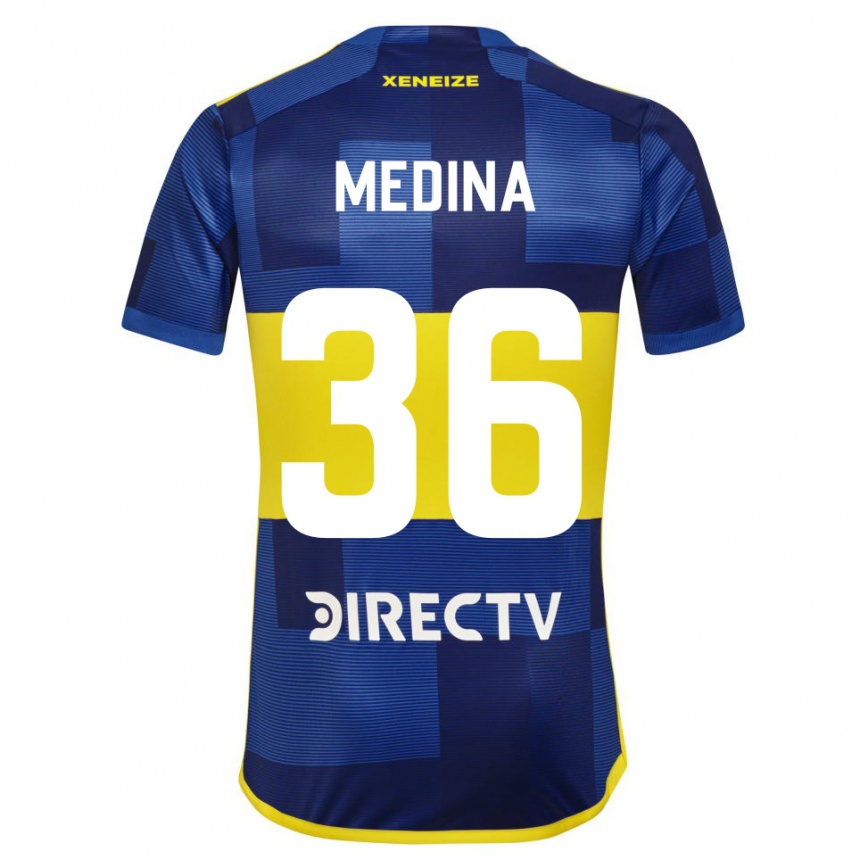 Kids Football Cristian Medina #36 Blue Yellow Home Jersey 2024/25 T-Shirt Nz