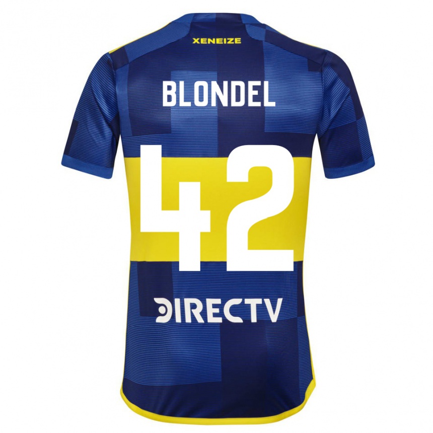 Kids Football Lucas Blondel #42 Blue Yellow Home Jersey 2024/25 T-Shirt Nz