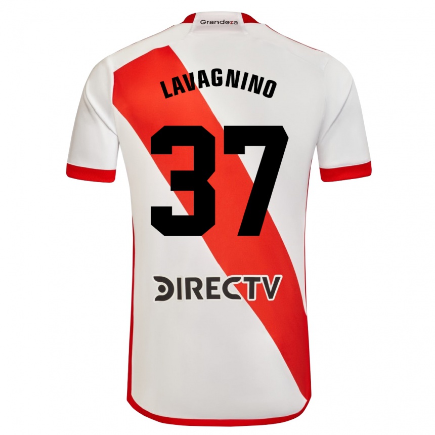 Kids Football Lucas Lavagnino #37 White Red Home Jersey 2024/25 T-Shirt Nz