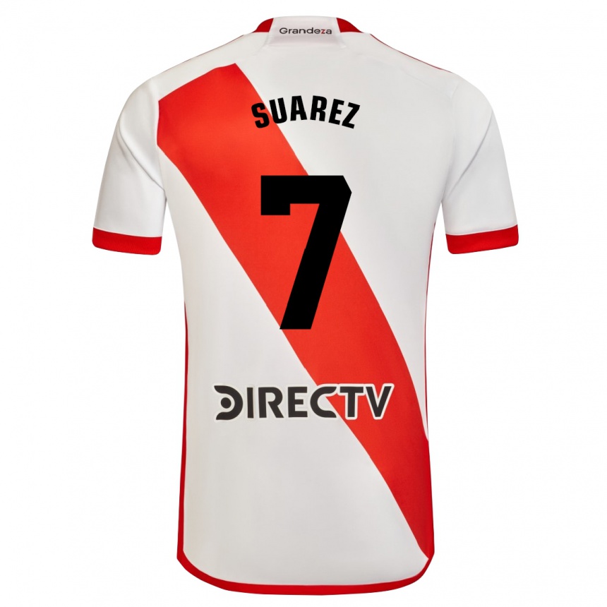 Kids Football Matías Suárez #7 White Red Home Jersey 2024/25 T-Shirt Nz