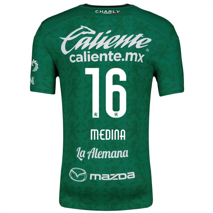 Kids Football Alan Medina #16 Green White Home Jersey 2024/25 T-Shirt Nz