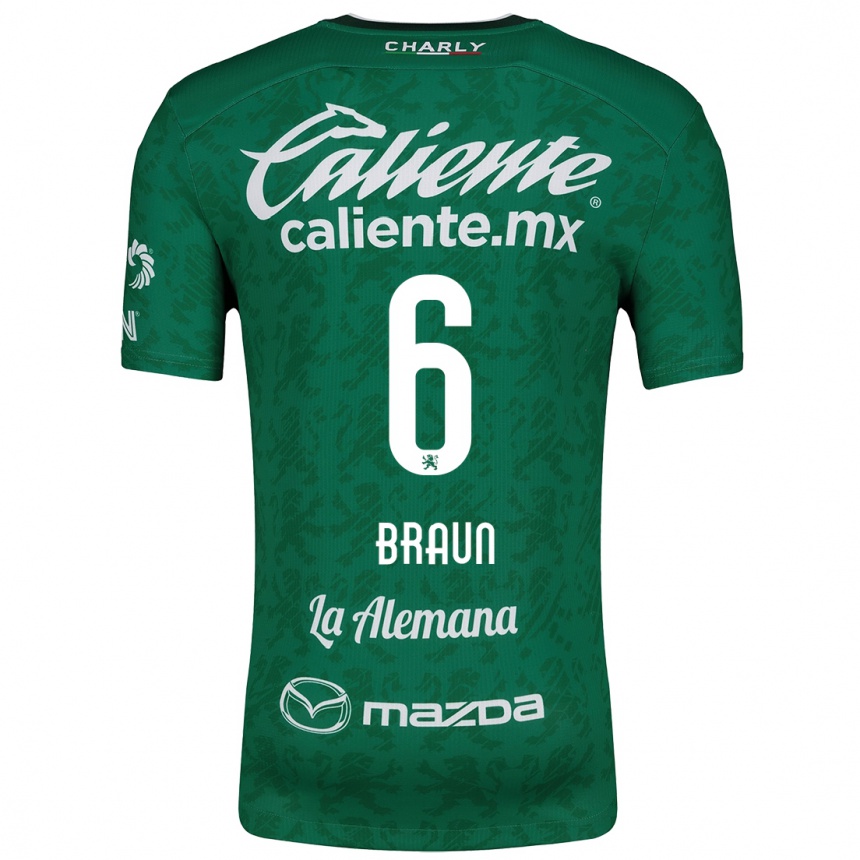 Kids Football Sophia Braun #6 Green White Home Jersey 2024/25 T-Shirt Nz