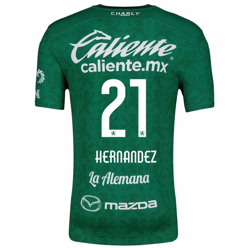 Kids Football Alexa Hernández #21 Green White Home Jersey 2024/25 T-Shirt Nz