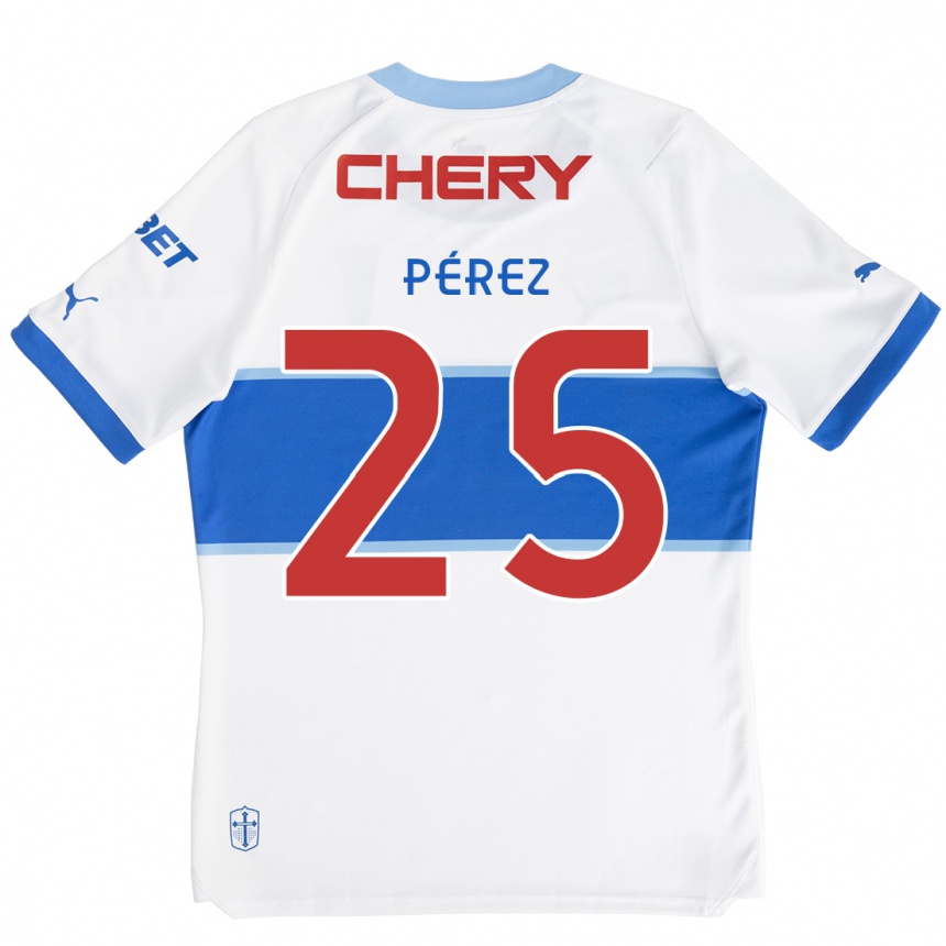 Kids Football Sebastián Pérez #25 White Blue Home Jersey 2024/25 T-Shirt Nz