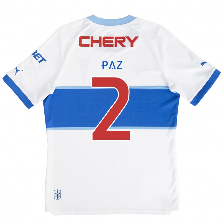 Kids Football Nehuén Paz #2 White Blue Home Jersey 2024/25 T-Shirt Nz