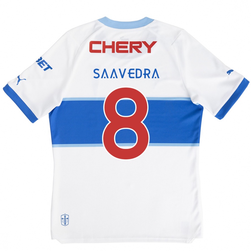 Kids Football Ignacio Saavedra #8 White Blue Home Jersey 2024/25 T-Shirt Nz