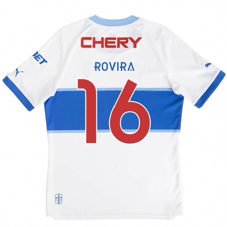 Kids Football Brayan Rovira #16 White Blue Home Jersey 2024/25 T-Shirt Nz