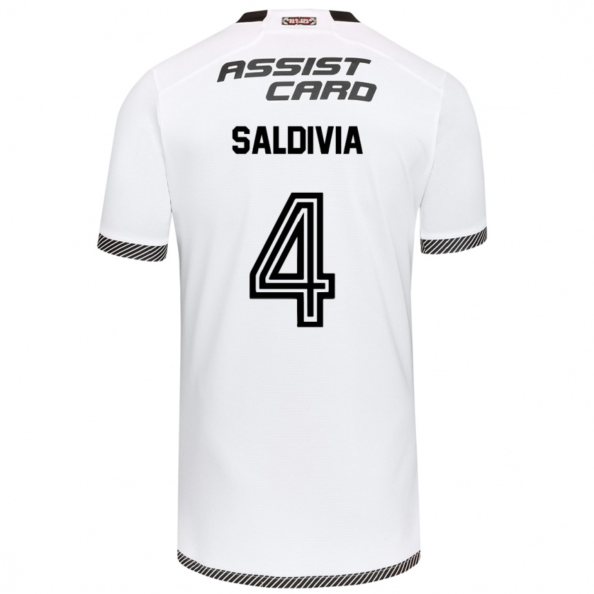 Kids Football Alan Saldivia #4 White Black Home Jersey 2024/25 T-Shirt Nz