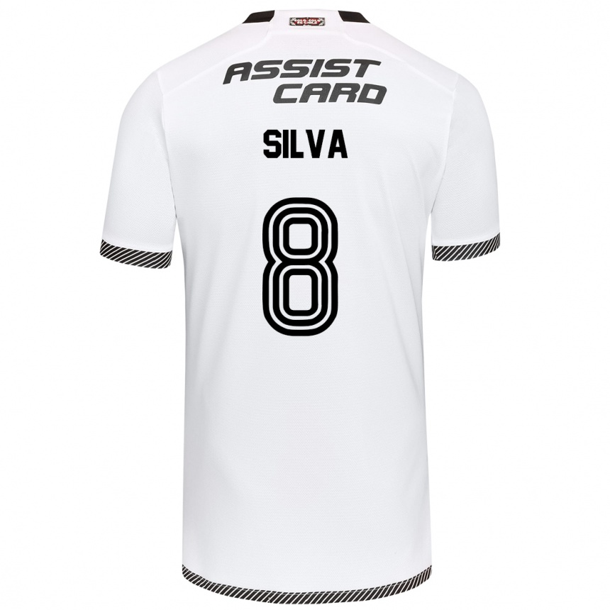 Kids Football Bastián Silva #8 White Black Home Jersey 2024/25 T-Shirt Nz