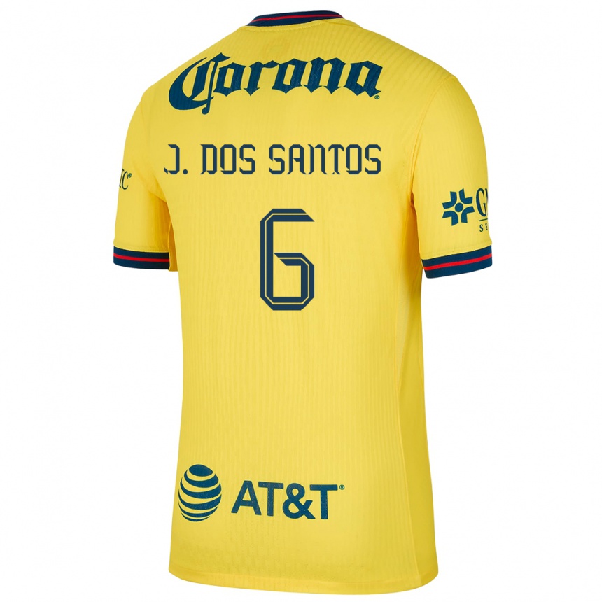 Kids Football Jonathan Dos Santos #6 Yellow Blue Home Jersey 2024/25 T-Shirt Nz