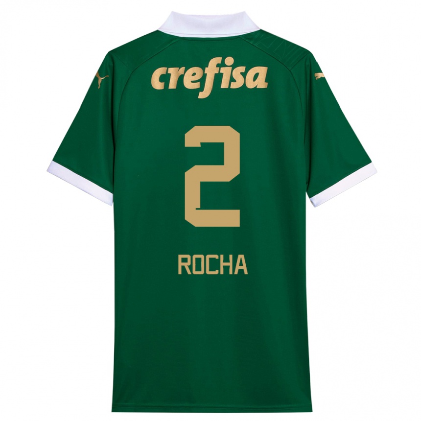 Kids Football Marcos Rocha #2 Green White Home Jersey 2024/25 T-Shirt Nz