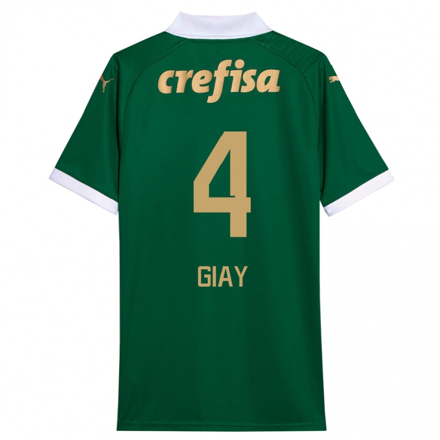 Kids Football Agustín Giay #4 Green White Home Jersey 2024/25 T-Shirt Nz