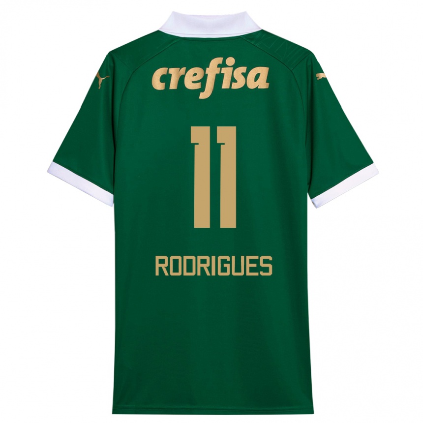 Kids Football Bruno Rodrigues #11 Green White Home Jersey 2024/25 T-Shirt Nz