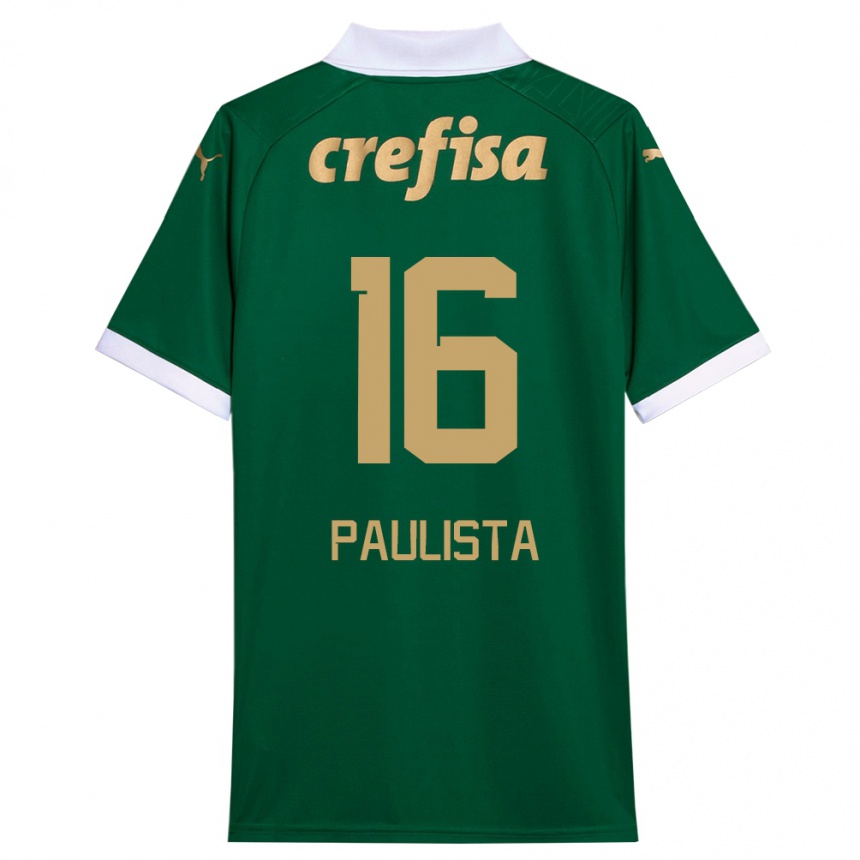 Kids Football Caio Paulista #16 Green White Home Jersey 2024/25 T-Shirt Nz