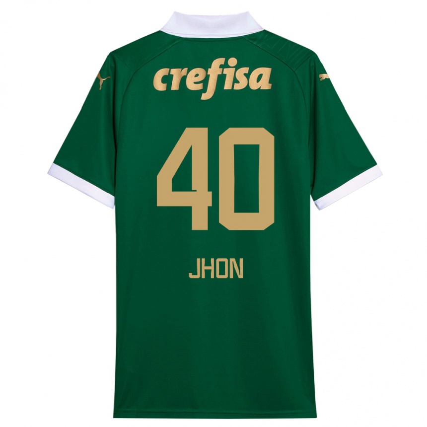 Kids Football Jhon Jhon #40 Green White Home Jersey 2024/25 T-Shirt Nz