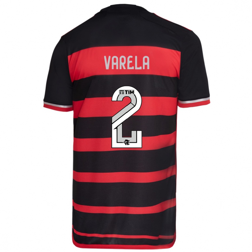 Kids Football Guillermo Varela #2 Red Black Home Jersey 2024/25 T-Shirt Nz