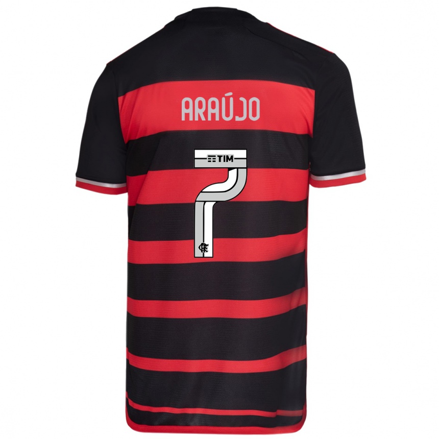 Kids Football Luiz Araújo #7 Red Black Home Jersey 2024/25 T-Shirt Nz