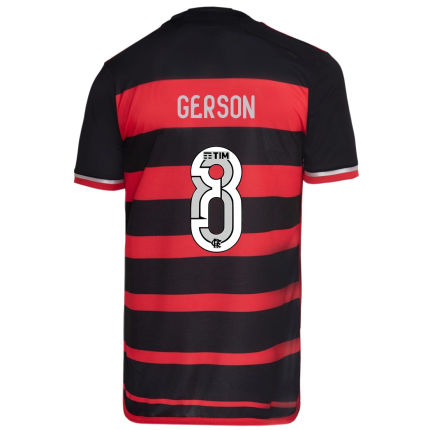 Kids Football Gerson #8 Red Black Home Jersey 2024/25 T-Shirt Nz