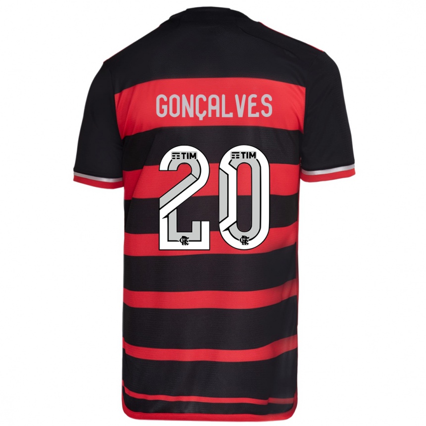 Kids Football Matheus Gonçalves #20 Red Black Home Jersey 2024/25 T-Shirt Nz