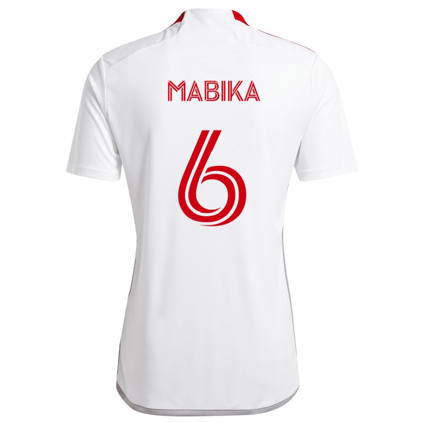 Kids Football Aimé Mabika #6 White Red Away Jersey 2024/25 T-Shirt Nz