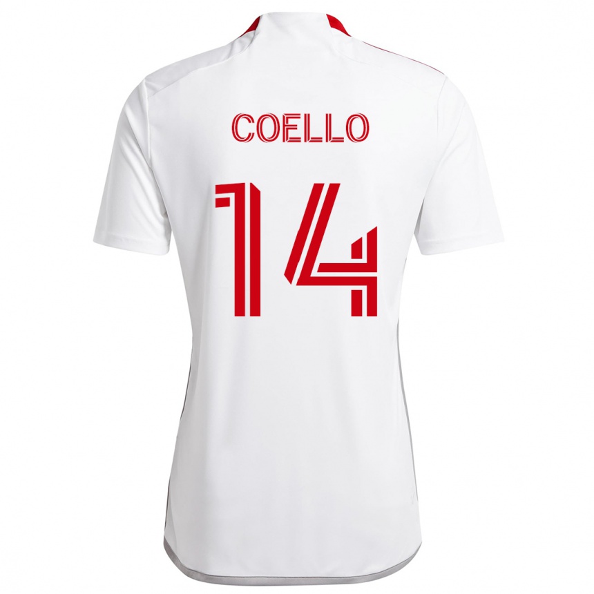 Kids Football Alonso Coello #14 White Red Away Jersey 2024/25 T-Shirt Nz