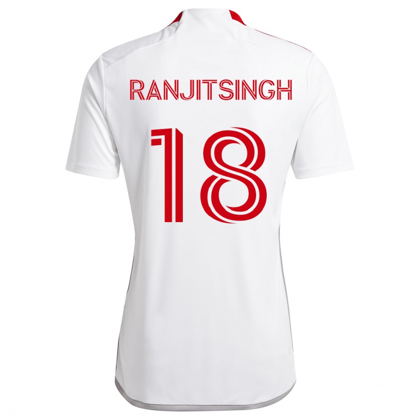 Kids Football Greg Ranjitsingh #18 White Red Away Jersey 2024/25 T-Shirt Nz