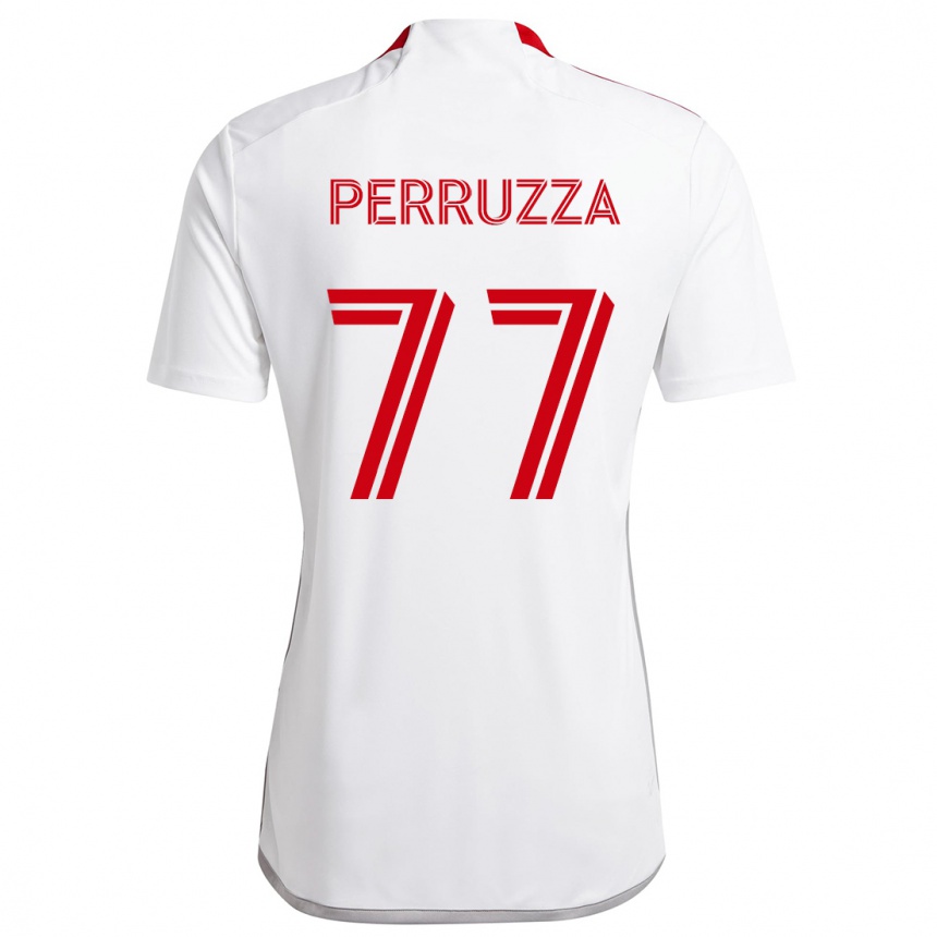 Kids Football Jordan Perruzza #77 White Red Away Jersey 2024/25 T-Shirt Nz