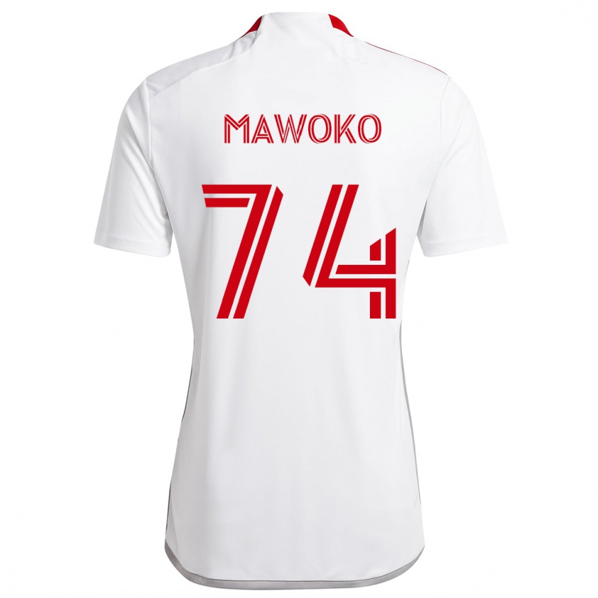 Kids Football Kundai Mawoko #74 White Red Away Jersey 2024/25 T-Shirt Nz