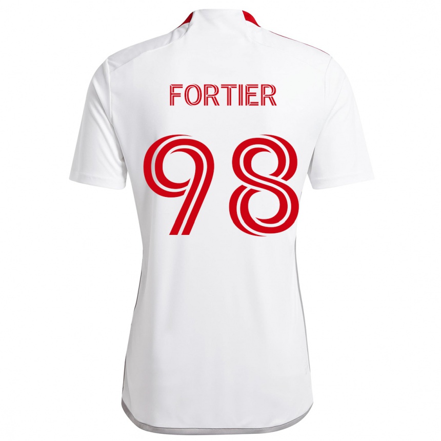 Kids Football Kristjan Fortier #98 White Red Away Jersey 2024/25 T-Shirt Nz