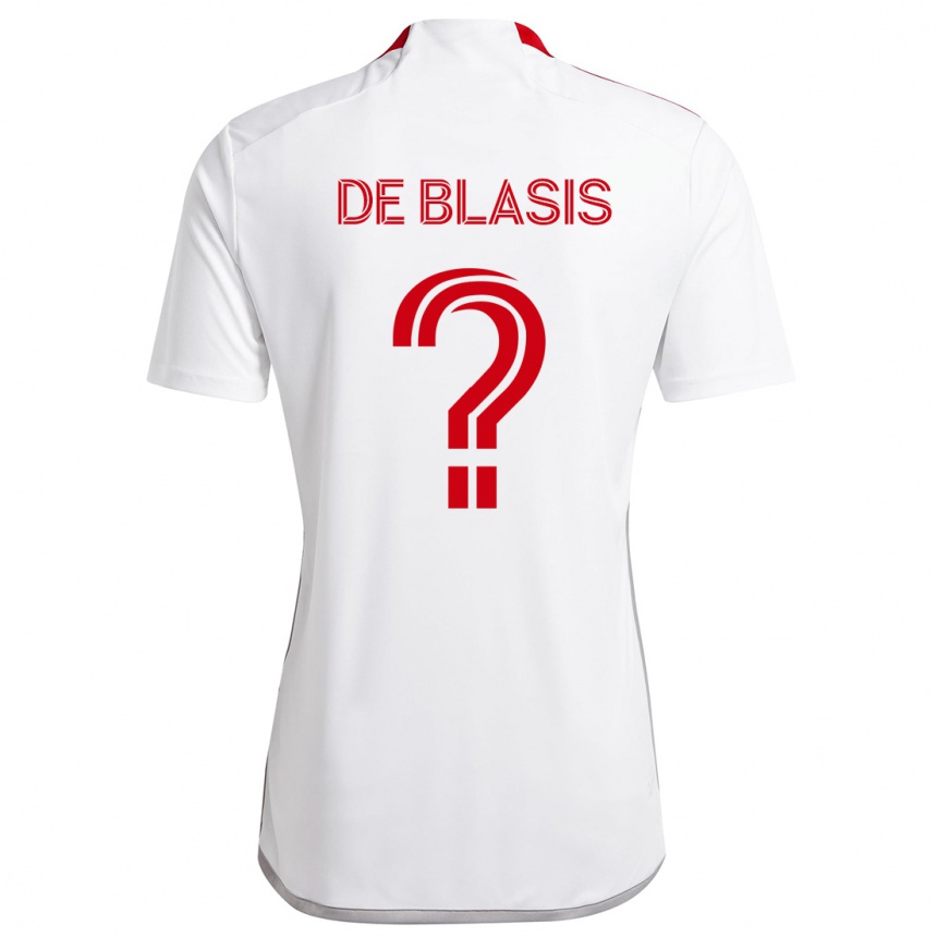 Kids Football Noah De Blasis #0 White Red Away Jersey 2024/25 T-Shirt Nz