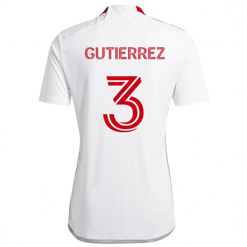 Kids Football Cristián Gutiérrez #3 White Red Away Jersey 2024/25 T-Shirt Nz