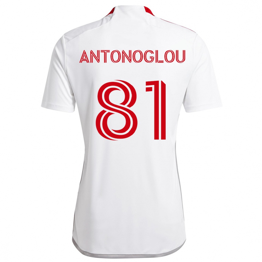 Kids Football Themi Antonoglou #81 White Red Away Jersey 2024/25 T-Shirt Nz