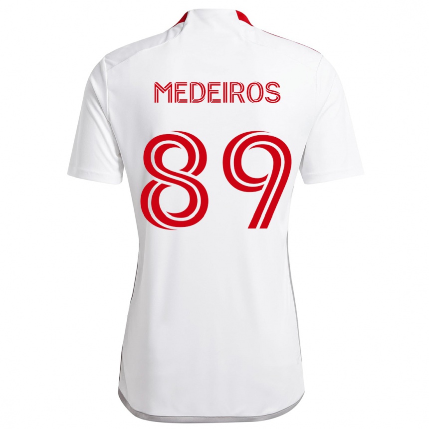 Kids Football Matthew Medeiros #89 White Red Away Jersey 2024/25 T-Shirt Nz