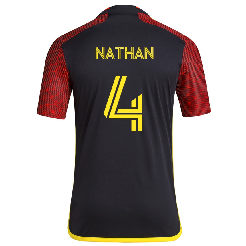 Kids Football Nathan #4 Red Black Away Jersey 2024/25 T-Shirt Nz