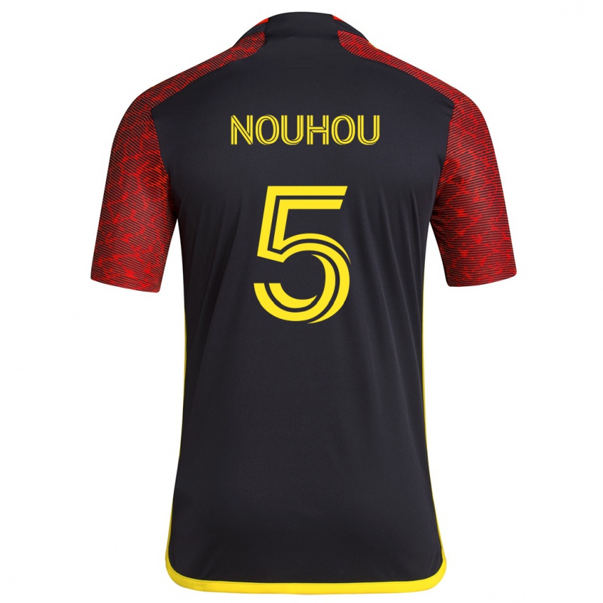 Kids Football Nouhou #5 Red Black Away Jersey 2024/25 T-Shirt Nz