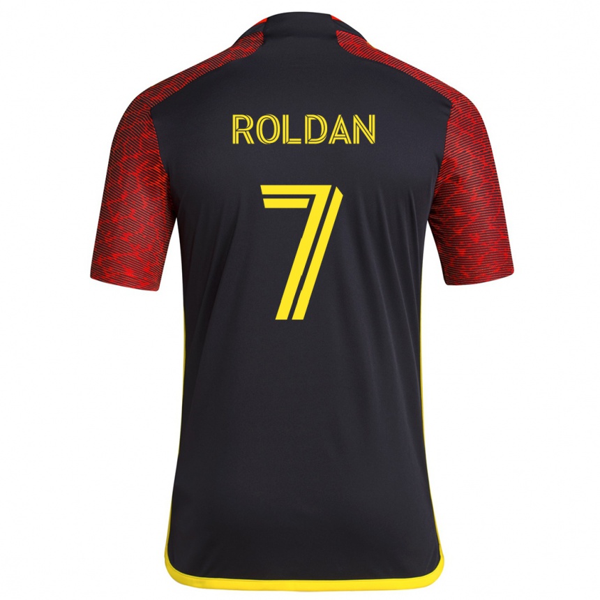 Kids Football Cristian Roldán #7 Red Black Away Jersey 2024/25 T-Shirt Nz