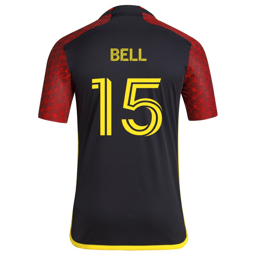 Kids Football Jon Bell #15 Red Black Away Jersey 2024/25 T-Shirt Nz