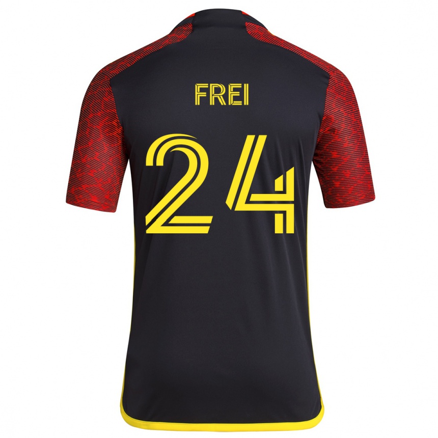 Kids Football Stefan Frei #24 Red Black Away Jersey 2024/25 T-Shirt Nz