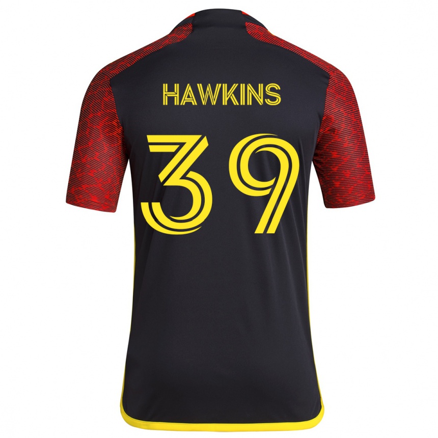 Kids Football Stuart Hawkins #39 Red Black Away Jersey 2024/25 T-Shirt Nz