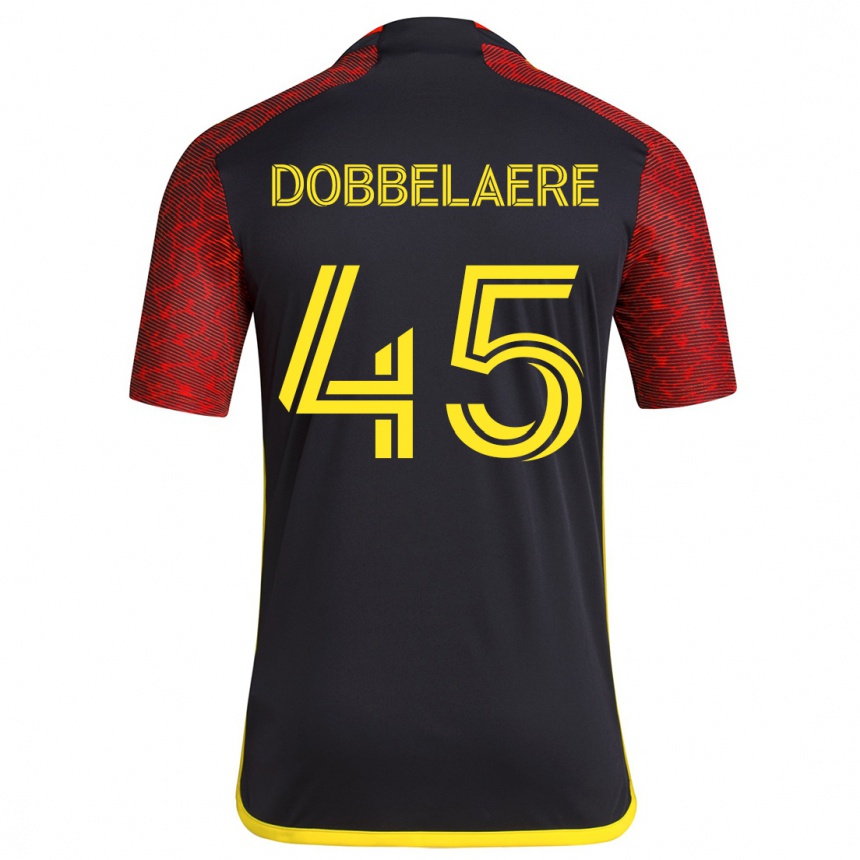 Kids Football Ethan Dobbelaere #45 Red Black Away Jersey 2024/25 T-Shirt Nz