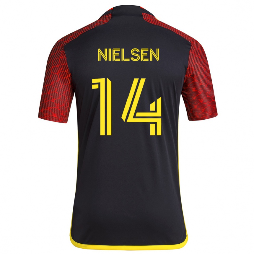 Kids Football Taylor Nielsen #14 Red Black Away Jersey 2024/25 T-Shirt Nz